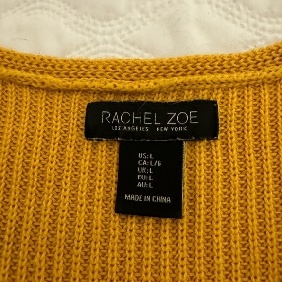 Rachel Zoe Mustard Yellow V Neck long Sweater size L - Picture 4 of 8